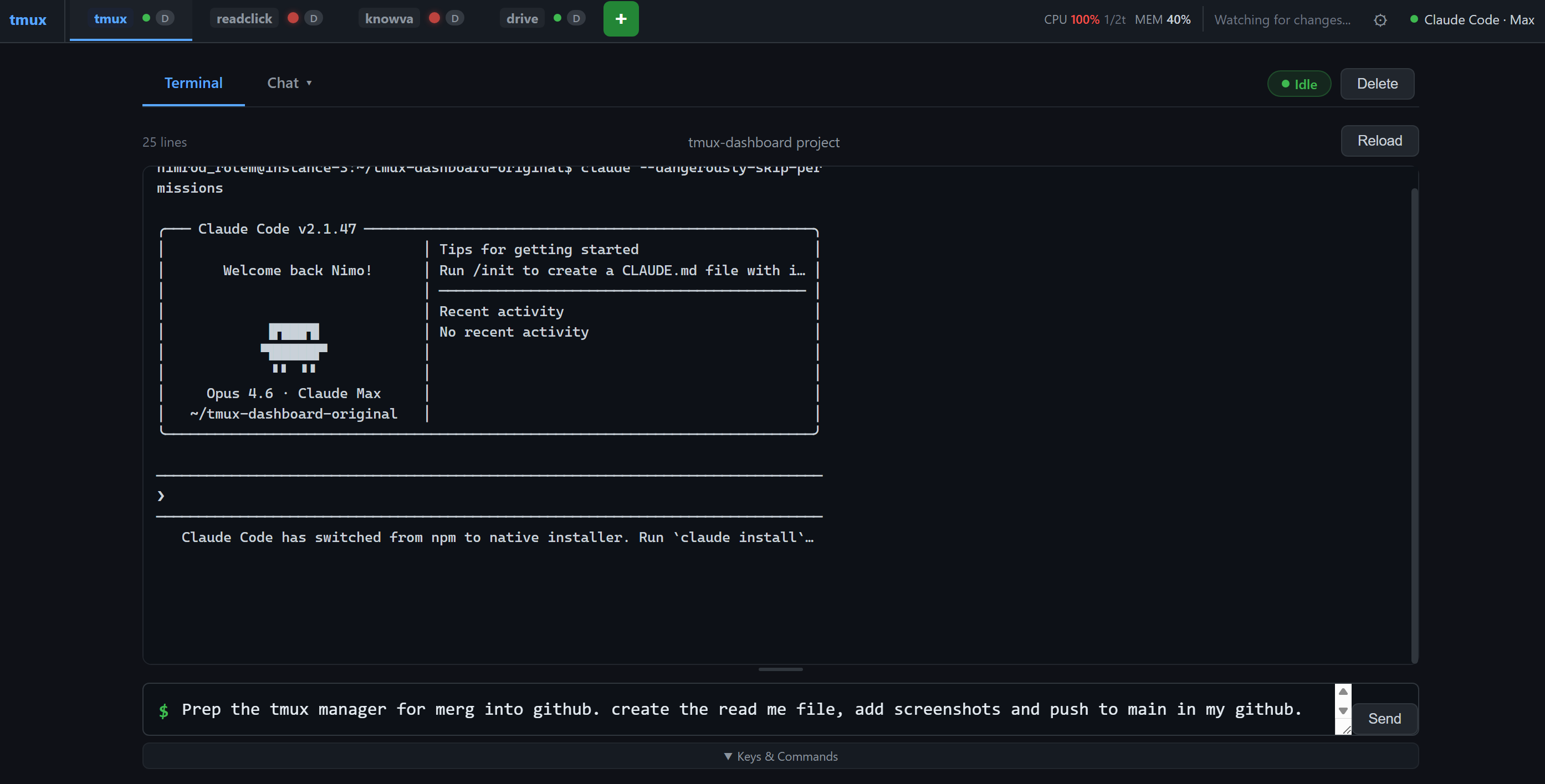 Tmux Dashboard
